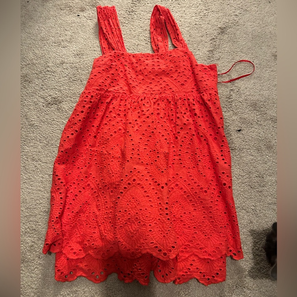 Impressions Vibrant Red Eyelet Romper